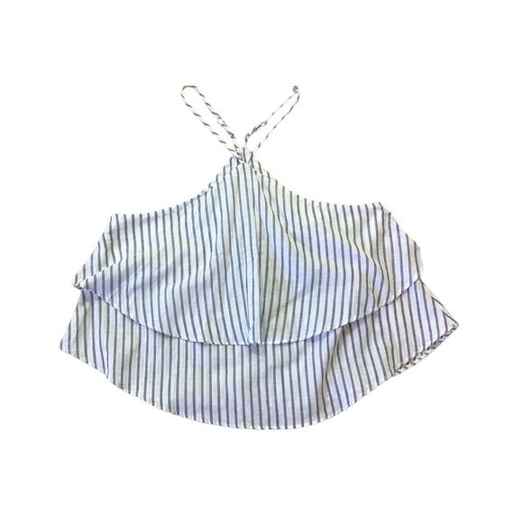 GF Collection Gray & White Stripe Cotton Crop Halter Top - Picture 1 of 4